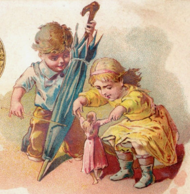 1880s J&P Coats Spool Thread Children Pretend Play Doll Dancing F196