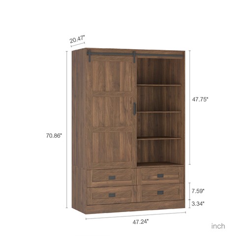 Tall Bedroom Armoire Closet Clothing Storage Cabinet with Drawers Open Shelves - Picture 4 of 12