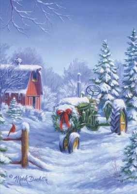 Snow Covered John Deere Tractor 18 Boxed Christmas Cards by LPG Greetings