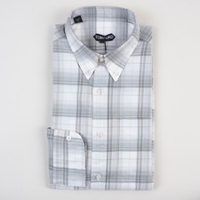 NWT Tom Ford Dress Shirt 45 / 17 3/4 -18 Casual Fit Check Grey White Button Down