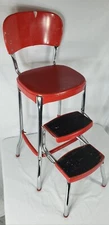 Vintage Stylaire Red Metal Fold Out Step Stool Chair Chrome Legs Pick-Up Only