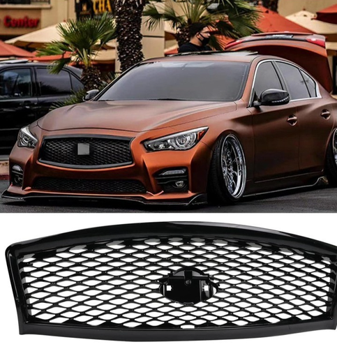 Fits 2014-2017 Infinity Q50 Replacement Sedan Gloss Black Front Upper Grille - Picture 10 of 10