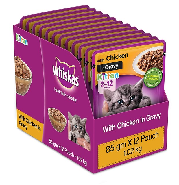 Whiskas Kitten (2-12 months) Wet Cat Food Chicken in Gravy 12 Pouches