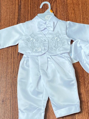 Baby Boy Christening Baptism white Outfit LONG PANTS size XS-S-M-L-XL /#15822 - Picture 2 of 2