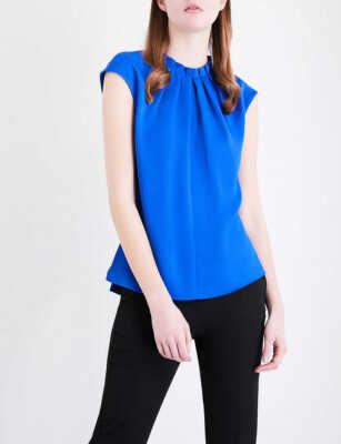 TED BAKER royal pleated gathered high neck dressy top blouse shell zip work 3 12