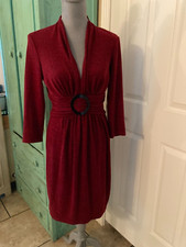 LONDON STYLE, STRETCHY, V-NECK, 3/4'' SLEEVE, SHEATH SWEATER DRESS, 12