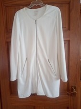 Chico's White Zip Front Lined Long Jacket Coat Pockets Sze Medium 14/16 Rrp £120
