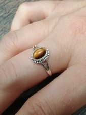 .925 Sterling Silver Ring with Polished Round Tiger Eye Stone Size 7-1/2 JWY B42