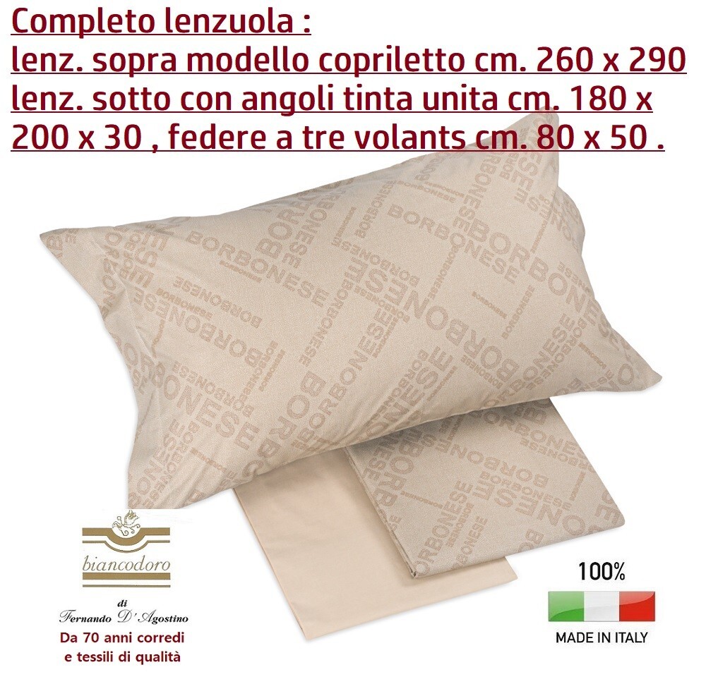 Lenzuolo BORBONESE matrimoniale 290 x 260 modello copriletto