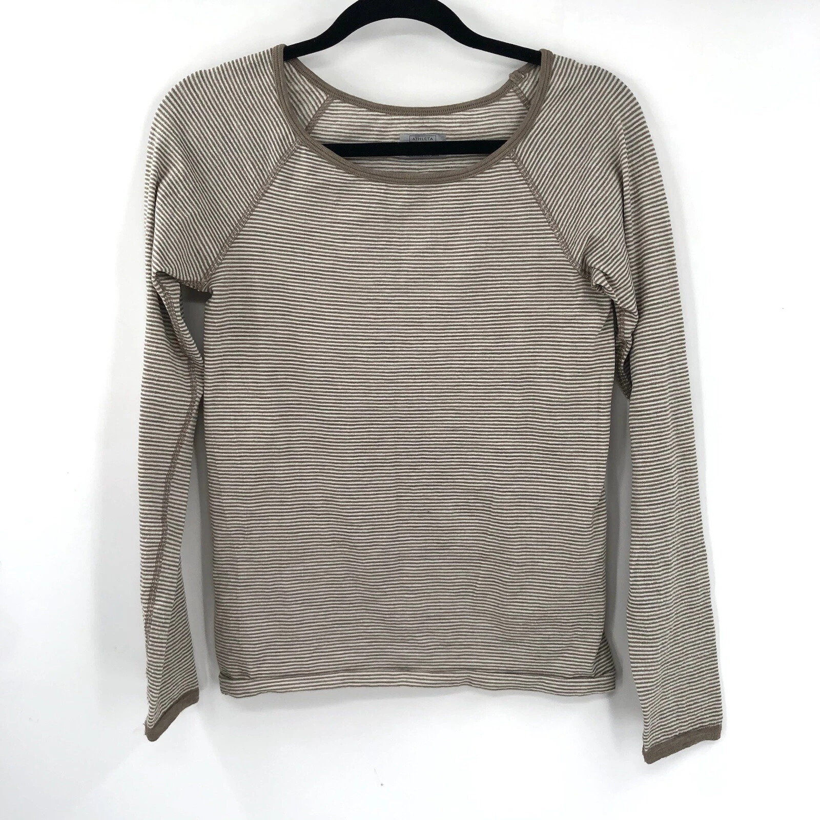 ATHLETA Remarkawool Long Sleeve Base Layer Wool Blend Top M Striped Ski Winter