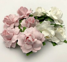 1" or 2.5 cm Mixed WHITE - SOFT Pink Paper Flower Wedding Crafts Rose R19