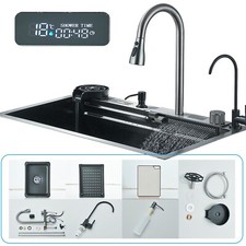 Stainless Steel Waterfall Kitchen Sink Pull Out faucet Single Slot High Pressure