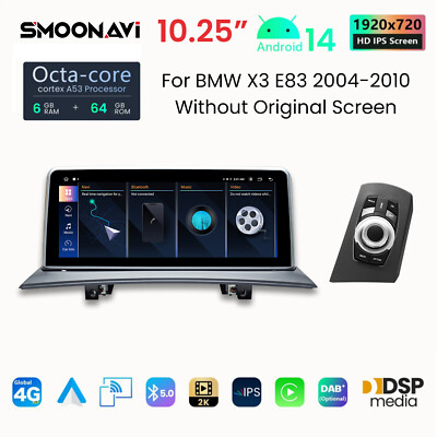 10,25'' Android 14 Autoradio 64GB Apple CarPlay GPS 4G WIFI für BMW X3 E83 CIC