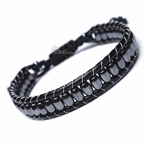 New Bracelet Homme Style Tibetain Cuir Veritable Noir Perles Hematite Fait Main Ebay
