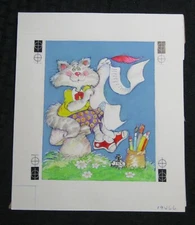 ADDRESS BOOK Cartoon Cat Making List 7.5x9" Greeting Card Art #228