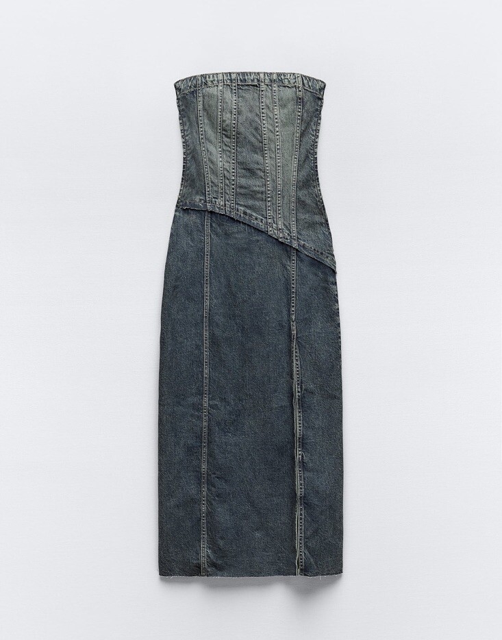 trf strapless denim dress Zara - Trf Denim Midi Dress - Blue