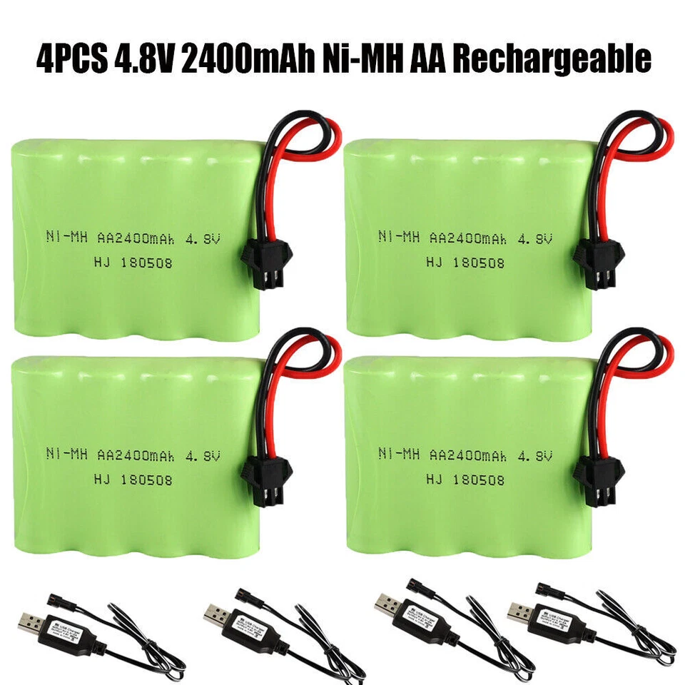 4.8V 2400mAh Ni-MH Rechargeable Battery Pack w/ USB Charger for RC Truck Car USA - Image 2 of 4