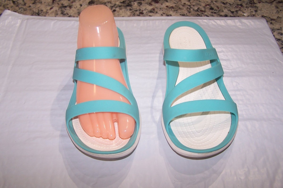 Crocs Swiftwater Teal/Green Strappy Slide Sandals Womens Size 10 Iconic  Slip On