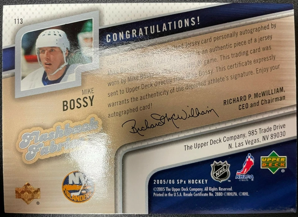 2005-06 Upper Deck SPx Freshman Fabrics Mike Bossy Jersey Auto 113 SP - Image 2 of 2