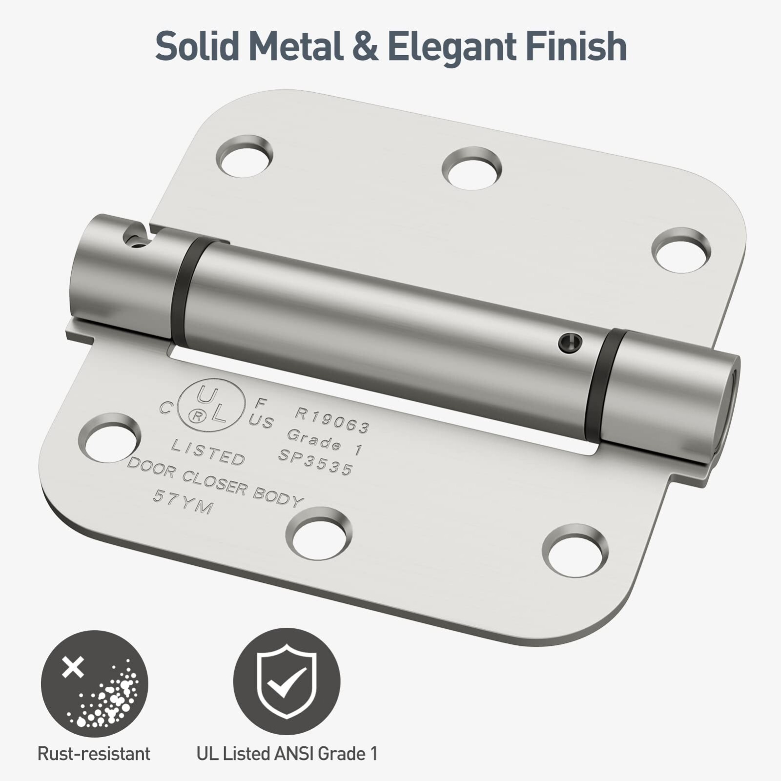 Self Closing Door Hinges 3.5 Inch, Spring Loaded Hinges, Brushed Nickel, 2 Pack