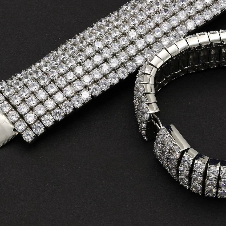 4 Row or 6 Row Bling Tennis Bracelet Chain Stainless Steel ANTI TARNISH for Men Foto 2 de 4