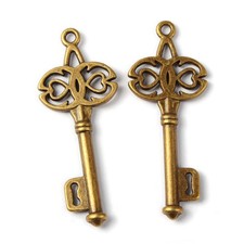 2 Skeleton Key Pendants Antiqued Bronze Key Charms Steampunk Keys