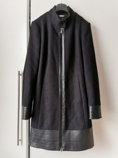 Guess By Marciano Elegant Classic Black Ladies Coat Wool Leather Details
