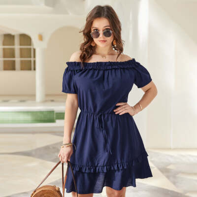 off shoulder casual dress plus size Plus Size Off The Shoulder Long Black Maxi Slit Beach Casual Summer Formal Wedding Guest Ruffle Dress with Pockets Women at Amazon Women's Clothing store