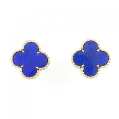 Van Cleef & Arpels 18K Yellow Gold Vintage Alhambra Lapis Lazuli Earrings