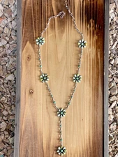 Handmade Sterling Silver & Palomino And Kingman Turquoise Cluster Lariat Neckla