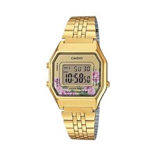 CASIO LA-680WGA-4C Women Gold Tone Digital Watch Mid-Size Floral / Tracking