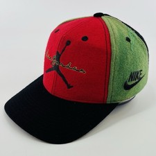 Vintage Nike Air Jordan Hat Cap Leather Strap back Wool 90  s Rare Red Green