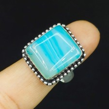 Natural Blue Agate Gemstone 925 Sterling Silver Proposal Ring For Gift