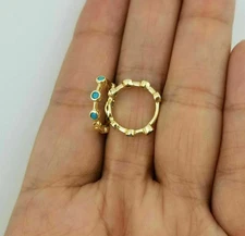 Fancy 1Ct Round Cut Blue lab created Hoop Earrings 14K Yellow Gold Finish