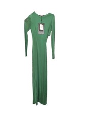 NAANAA Sheer Mesh Maxi Dress Green Cut Out Long Sleeve Women US 4 NWT