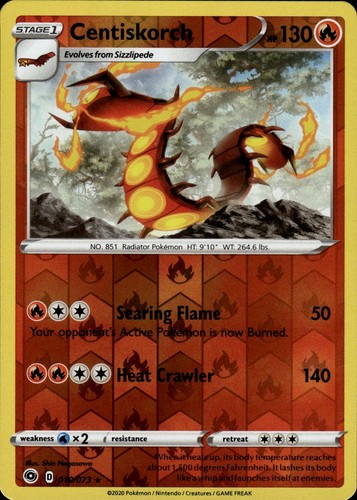 Centiskorch Holo Rare Champion's Path 10/73 Fire Reverse Holo Pokemon Card