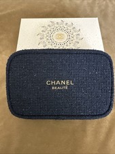 Chanel Beaut  Holiday Pouch Winter Constellation Navy Tweed Gold Glitter NEW