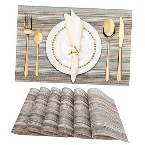 Placemats, Washable Vinyl Woven Indoor and Outdoor Heat Set of 6 Teal Green