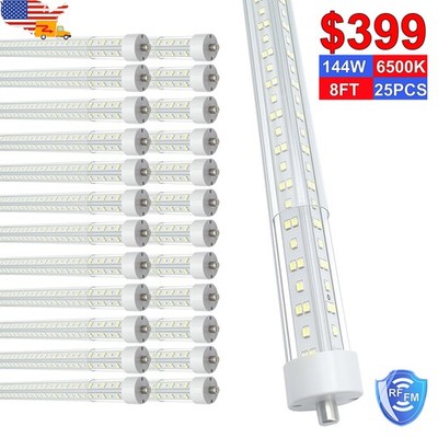 25 Pack V Shaped T8 8FT LED Tube Bulbs Single Pin 144W 6500K Double End Powered