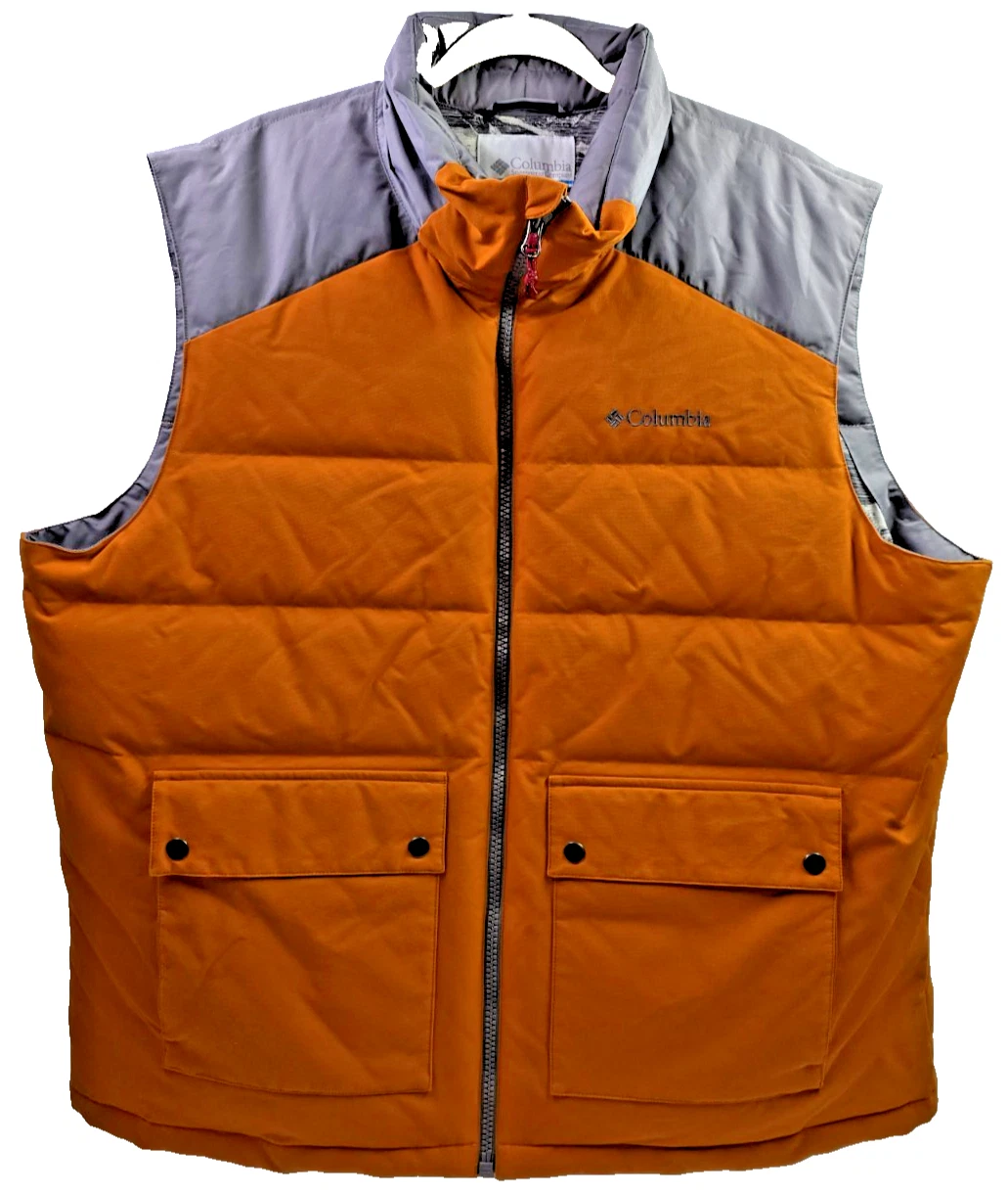 Columbia Winter Challenger Vest Mens Medium Orange Canvas Down Puffer Jacket