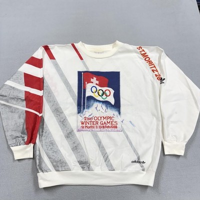 Vintage Adidas Sweatshirt Mens Medium Winter Olympics St Mortiz all over ptint