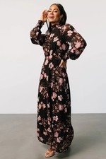 Baltic Born Maxi Dress NWT S Luciana Black Floral High Neck Long Sleeve Formal