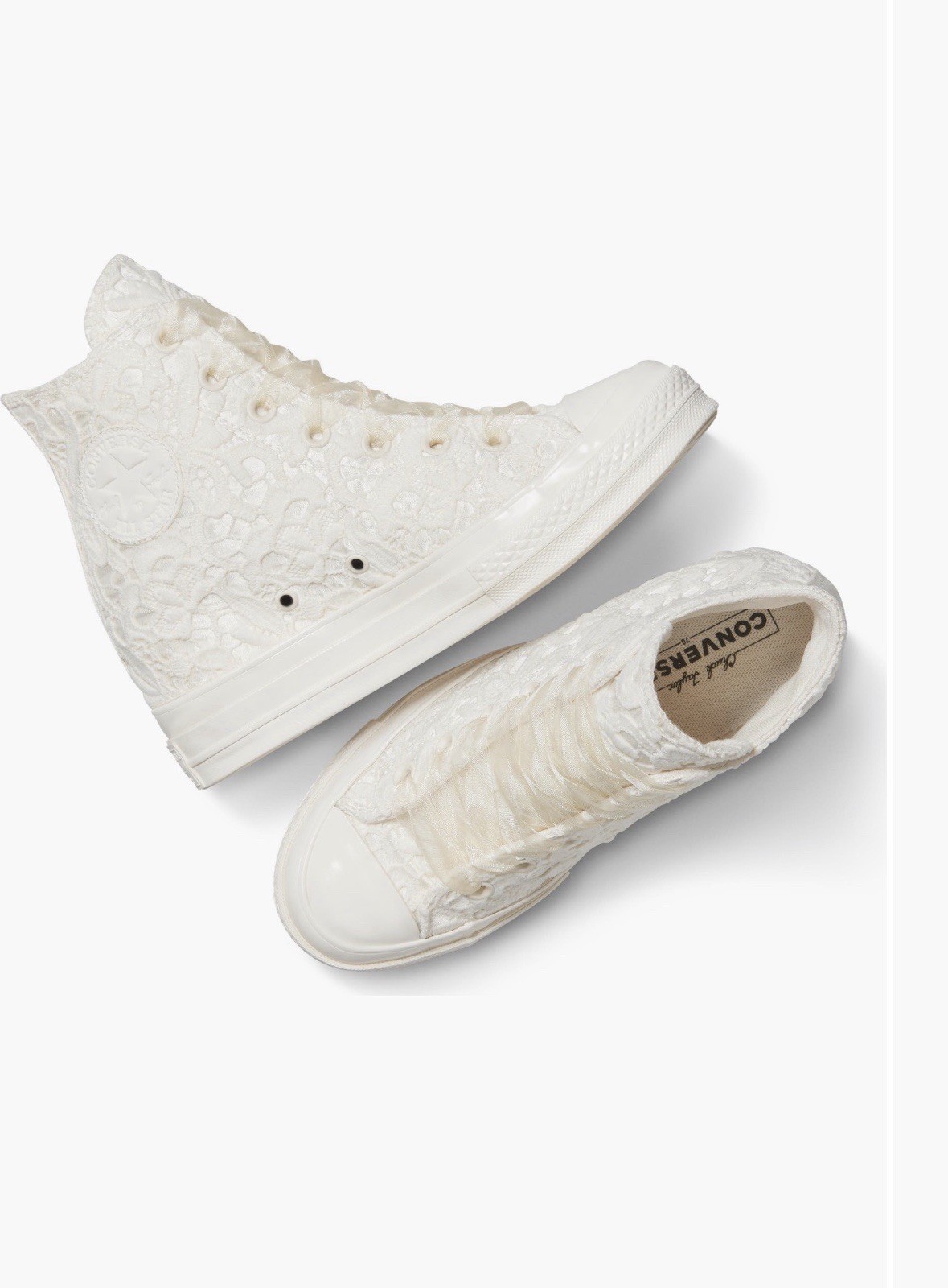 New Converse Chuck Taylor Sz 9 Egret/Black Sneakers Women Shoes Bridal Crochet thumbnail 7