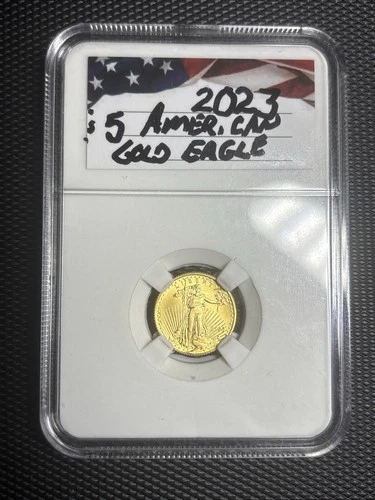 2023 $5 American Gold Eagle 1/10 oz Gold Coin Type 2. Generic Protection Case.