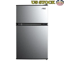 3.2 Cu ft Two Door Mini Fridge with Freezer Stainless Steel E-Star Refrigerator