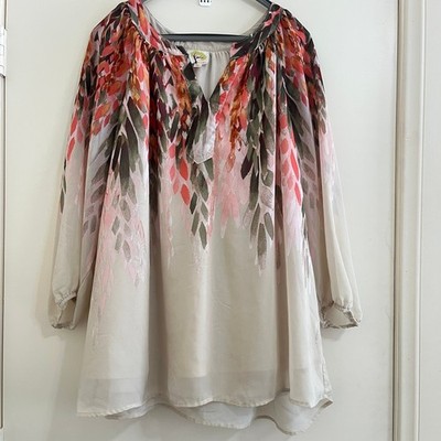 Fig & Flower Boho Sheer Overlay Floral Peasant Top 3X Plus Flowy Modest Resort