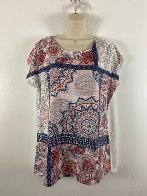 Generic White Mix Round Neck Short Sleeve Polyester Casual Top Size 16