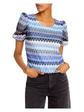 AQUA Womens T-Shirt Navy Pouf Scoop Neck Chevron S