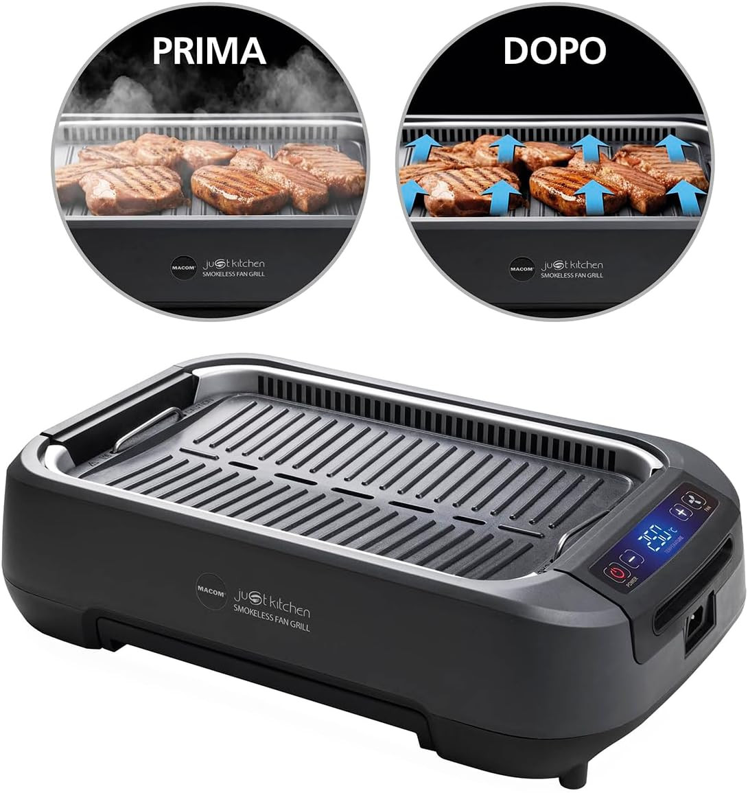 Barbecue Elettrico No Fumo da Interno - Piastra Grill con Cappa e Filtri