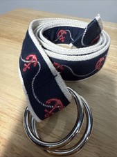 J.Crew Adjustable Double D Ring Cloth Belt Women's S-M Navy Anchors Style 83693